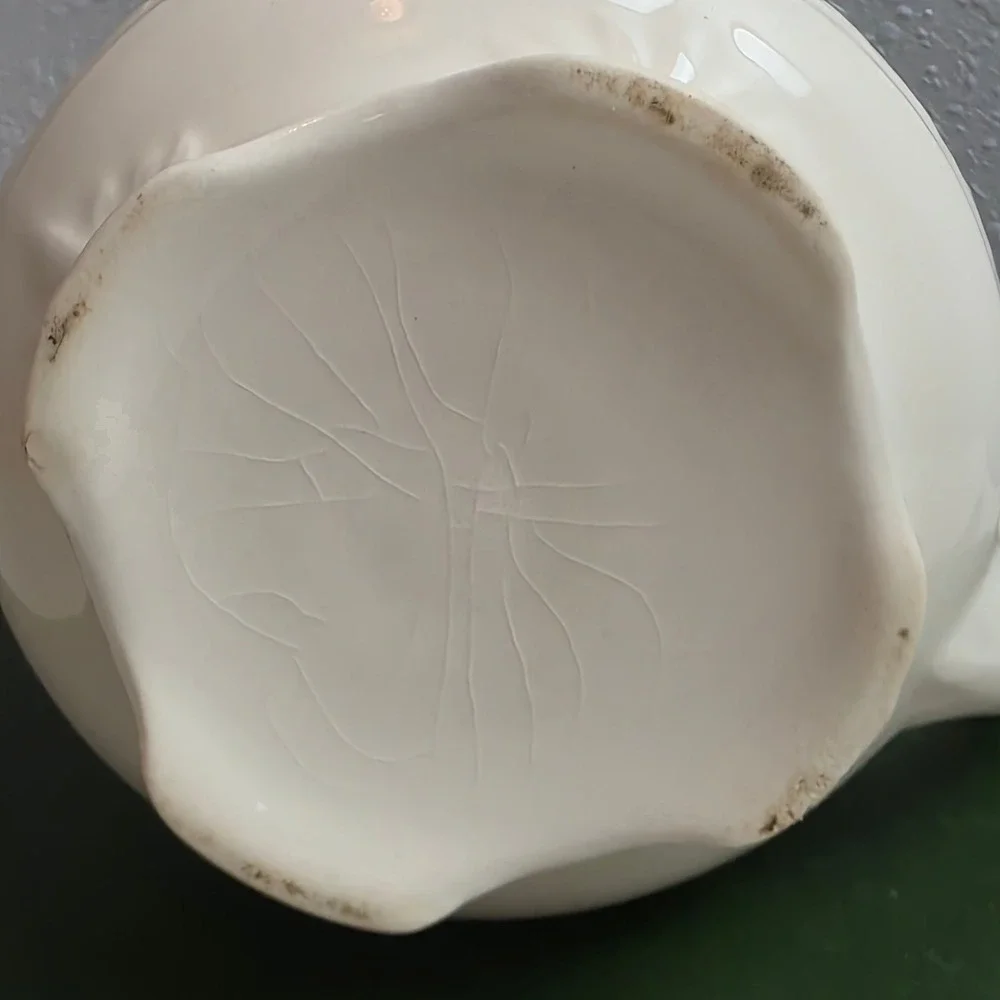 Vintage Cream Ceramic Embossed Floral Creamer and Saucer Set Scalloped Footed‎